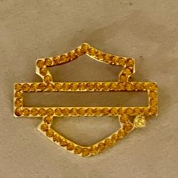 *VINTAGE* Harley Davidson Gold Rhinestone Open Logo Gold Plated Brooch🔥HOT🔥NEW
