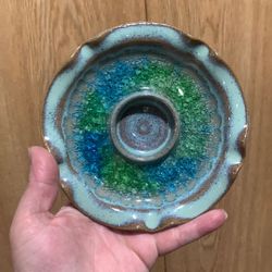 Studio Art Pottery Crackle Glass Votive Candle Holder- Made in USA