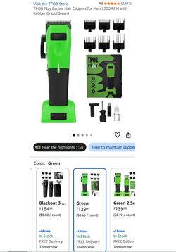 TPOB Play Barber Hair Clippers 7500 RPM with Rubber Grips (Green)