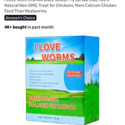 I LOVE WORMS Dried Black Soldier Fly Larvae (5lb), 100% Natural Non-GMO, Treat for Chickens, More Calcium Chicken Feed Than Mealworms