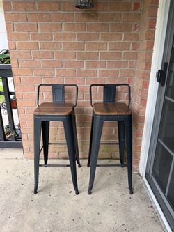 Industrial Bar Stools with Backs – Set of 2