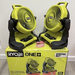 RYOBI ONE+ 18V Cordless 7-1/2 in. Bucket Top Misting Fan 2-Pack (Tools Only)