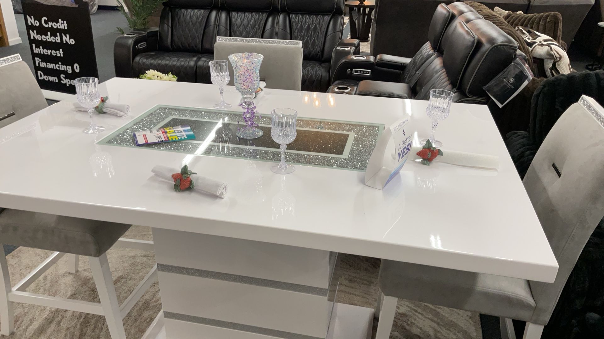 Fancy White Table With Glass And 6 Soft Chairs Was $1799 Now $1449
