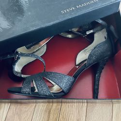 SM Black Label Shimmery Black Bow Dressy Heels 8,5