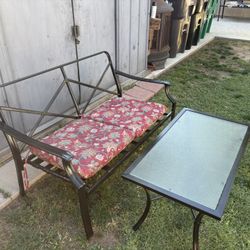 Metal Bench And Table And Cushions 