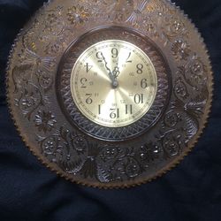 Amber Depression Glass Tiara Platter As A Clock