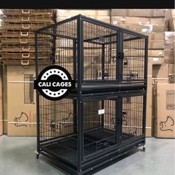 Double stacked dog pet cage kennel size 43 with divider and feeding bowls new in box