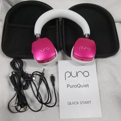 Great Gift w Pink Girlie Pop Sparkle Color! The Puro Sound Labs PuroQuiet Bluetooth Headphones Volume Limited On-Ear Active Noise Cancelling are light