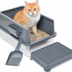 XL Stainless Cat Litter Box with Enclosure - caja de arena para gato extra grande