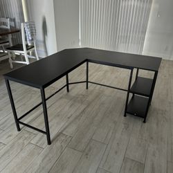 LARGE BLACK MODERN WOOD DESK 