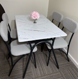 Marble-Top Dining Table with 4 Chairs