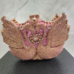 Pink Rhinestone Swan Purse Bag