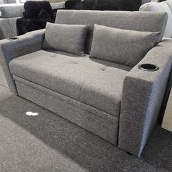 Brand New 70" x 59" Gray Linen Sofa Sleeper