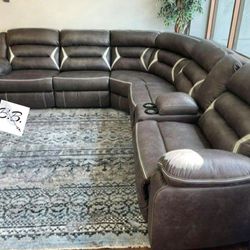 Brand New Living Room 💥 Ultra Cool Comfortable Oversized Midnight Black Faux Leather Power Reclining Sectional Couch W Cup Holders, Lights, USB Port|