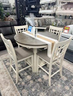 Dining table set with 4 chairs with leaf