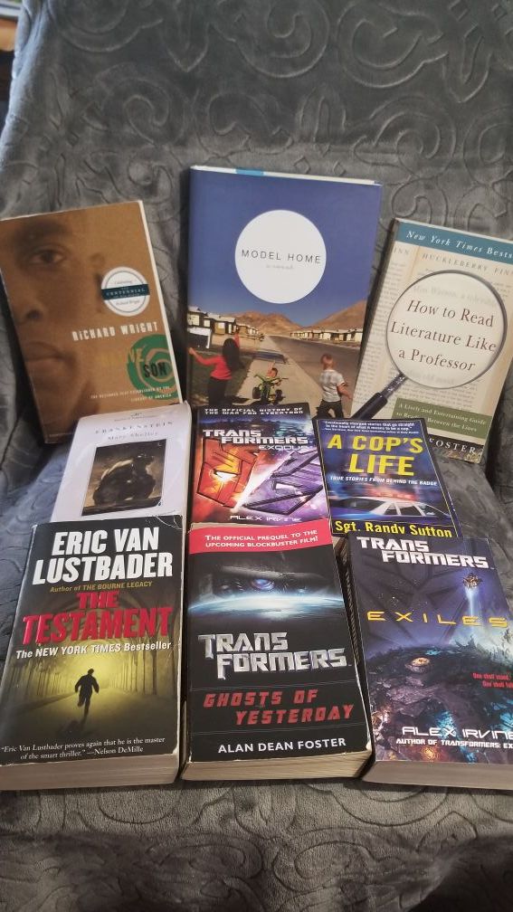 Transformers (3 books) A Cop's Life, Model Home(Native Son, Frankenstein, How to Read Literature like a Professor has been sold)