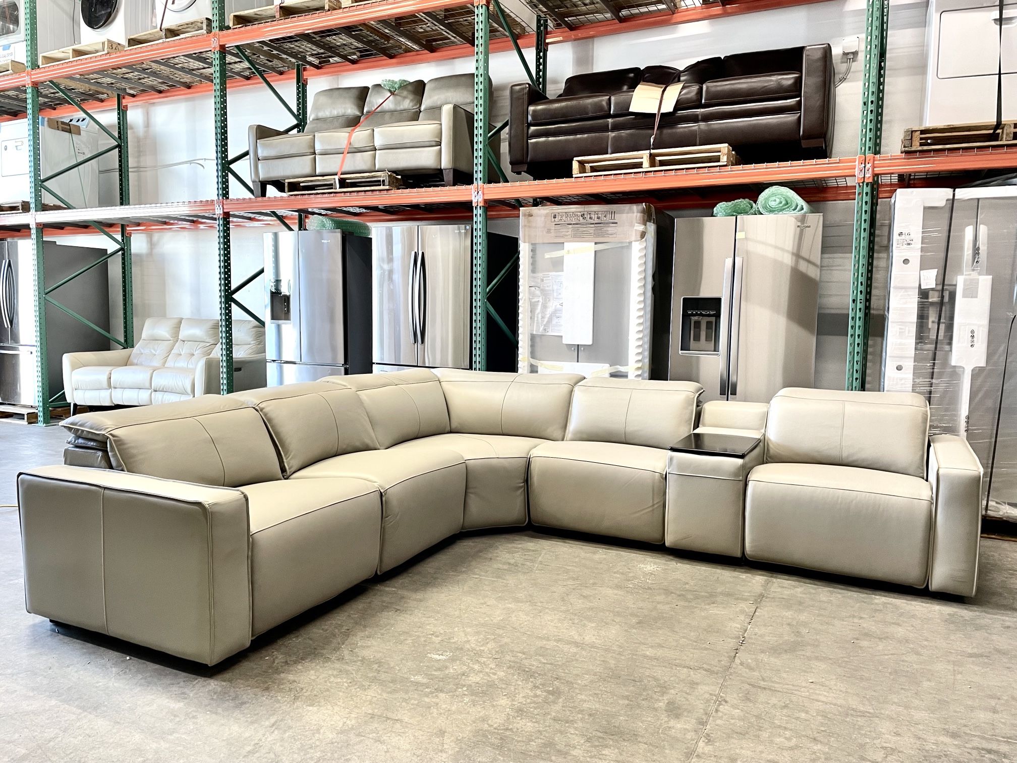 Blythe Power Reclining Leather Sectional with Power Headrests, Gray