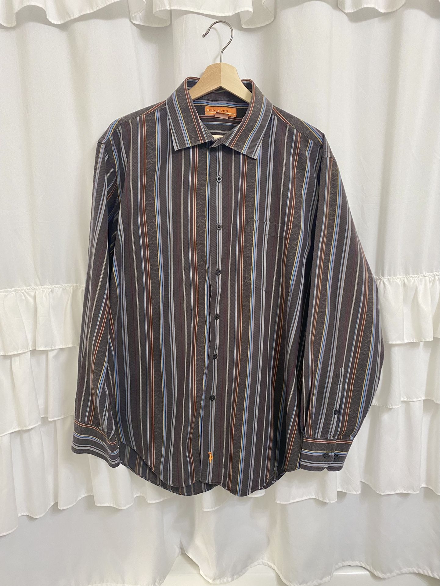 Sleeved Button Front Multi Color Stripe Casual Shirt