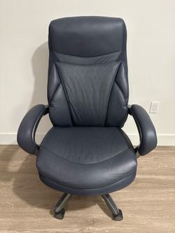 Shaquille O'Neal™ Maximos Big & Tall Ergonomic Vegan Leather High-Back Executive Office Chair, Blue/Silver, BIFMA Compliant