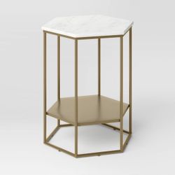 Geometric Accent Table: White Stone/marble Top by threshold