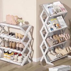 Foldable Shoe Rack, 4-Tier Narrow Shoe Organizer, Adjustable Shoe Shelf, Installation-Free Standing