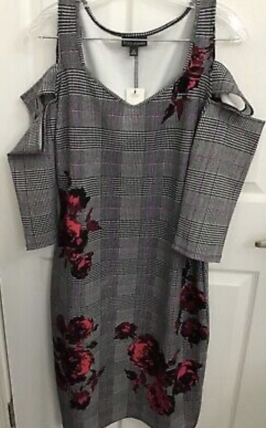 BOLD Elements Woman's Multicolor Plaid Floral Cold Shoulder Dress XL