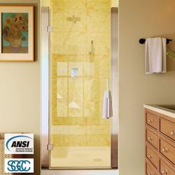 1738  32 to 34 in. W x 72 in. H Pivot Swing Frameless Shower Door in Chrome with Clear Glass