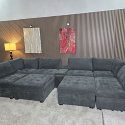 Like New- Tisdale Special Edition 9 piece Modular and Storage Compartment USB Option with Ottoman