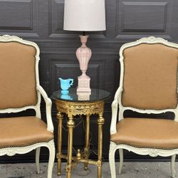 Vintage French Provincial Shabby Chic Leather Accent Desk Chairs $247.00