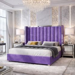 PURPLE & SILVER velvet bed 💜💜 Tall Headboard 💜💜