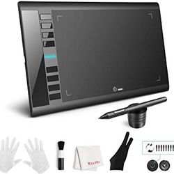 UGEE M708 V2 Graphics Drawing Tablet, 10 x 6 Inch Large Drawing Tablet, 8192 Levels Pressure Battery-Free Pen Stylus, 8 Hotkeys, Compatible with Windo