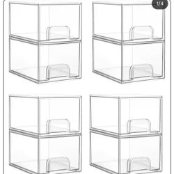8 Pack Small Clear Stackable Storage Drawers,Acrylic Bathroom Makeup Organizer,Plastic Storage Bins For Vanity, Undersink, Kitchen Cabinets, Pantry, H