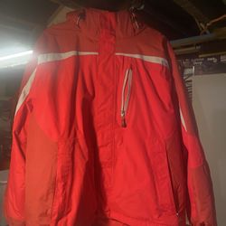 LL Bean Womens XL Red Ski Jacket EUC Hood Full Zip 