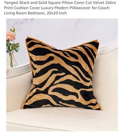 Yangest Black and Gold Square Pillow Cover Cut Velvet Zebra Print Cushion Cover Luxury Modern Pillowcover for Couch Living Room Bedroom, 20x20 Inch