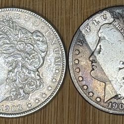 1903-S MICRO S KEY DATE & UNCIRCULATED 1903 P MORGAN SILVER DOLLARS! 2 COINS!!