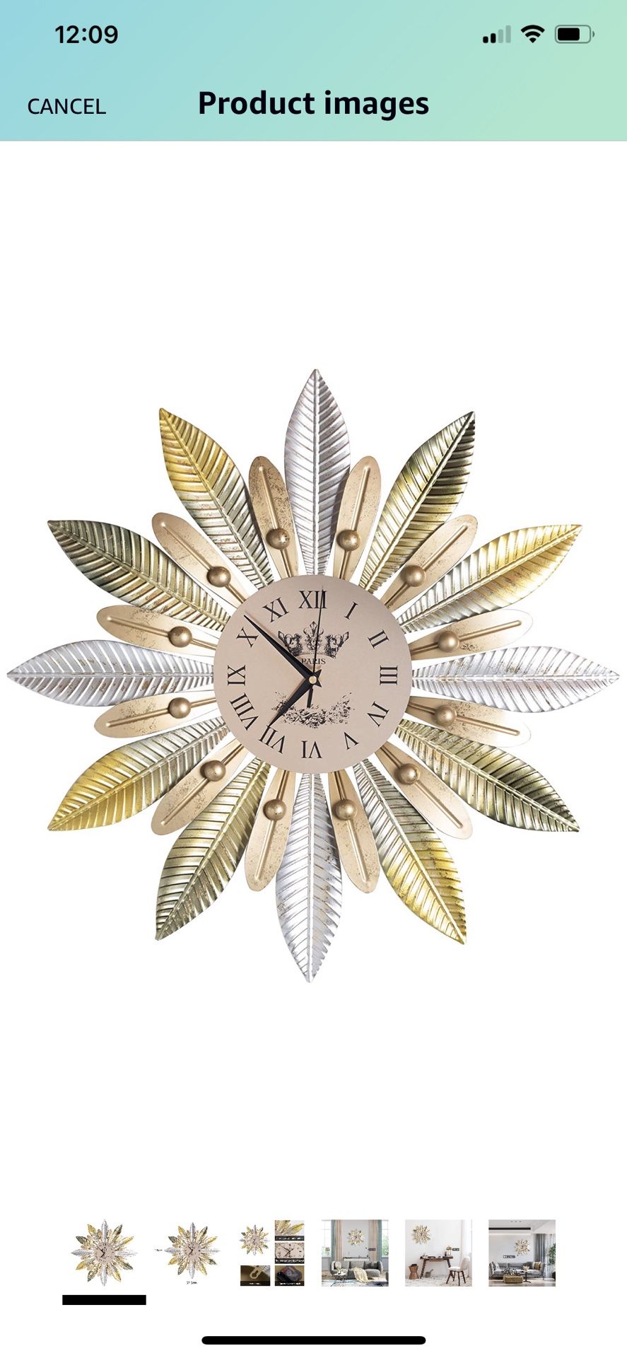 Brand new Ghytdf Large Decorative Wall Clock, 23" inch d Oversized Retro Metal Leaf Roman Numeral Country Style Home Decor Ideal for Living Room Wall