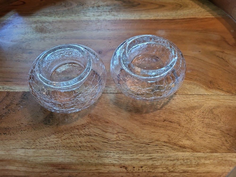 Yankee Candle Set of  2 Crackle Glass Tealight/Votive Candle Holders