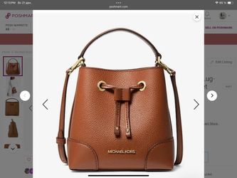 Michael Kors Mercer Small Luggage Pebbled Leather Bucket Crossbody Bag Purse NWT