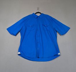 Men’s 5XL Button Up Shirt Blue Short Sleeve Big & Tall