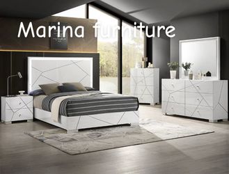 Marina White Bedroom Set with Geometric Design