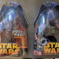 Star Wars ROTS Action Figures - Darth Vader & Chewbacca (New)