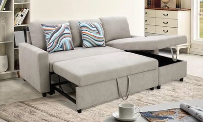 Light gray microfiber sectional sleeper sofa couch