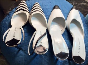 2 Pairs Of Ralph Lauren Black & White Leather Mules Size 8.5