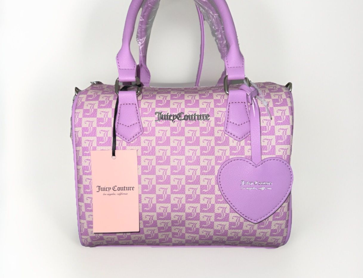 NWT Juicy Couture Fame Satchel Crossbody Violet Tulle Purse With Heart KeyChain