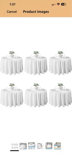 6 Pack 132inch Round Polyester Table Cloth, White Stain and Wrinkle Resistant Polyester Dining Table Cover for Kitchen Dining Party Wedding Tabletop B