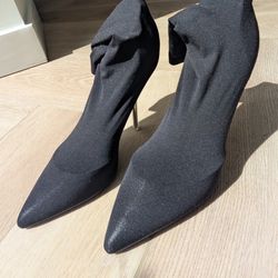 Sexy Black Sock Stiletto Heels- - Sleek Pointed Toe, Clear Heel  Never Worn