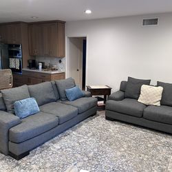 Living Spaces Gray Sofa & Loveseat Set – Good Condition