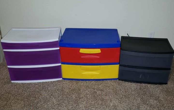 X3 BLACK PURPLE WHITE RED BLUE YELLOW STERILITE 3 DRAWER PLASTIC ORGANIZER STORAGE BIN DRESSER CABINET SIDE TABLE