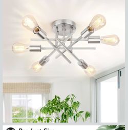 6-Light Silver Semi Flush Mount Ceiling Light Fixture, Modern Industrial Brushed Nickle Sputnik Ceiling Light, E26 Close to Ceiling Light for Kitchen