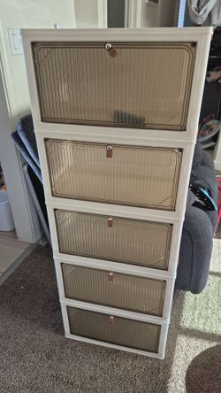 5-Tier Plastic Storage Cabinet with Flip Doors